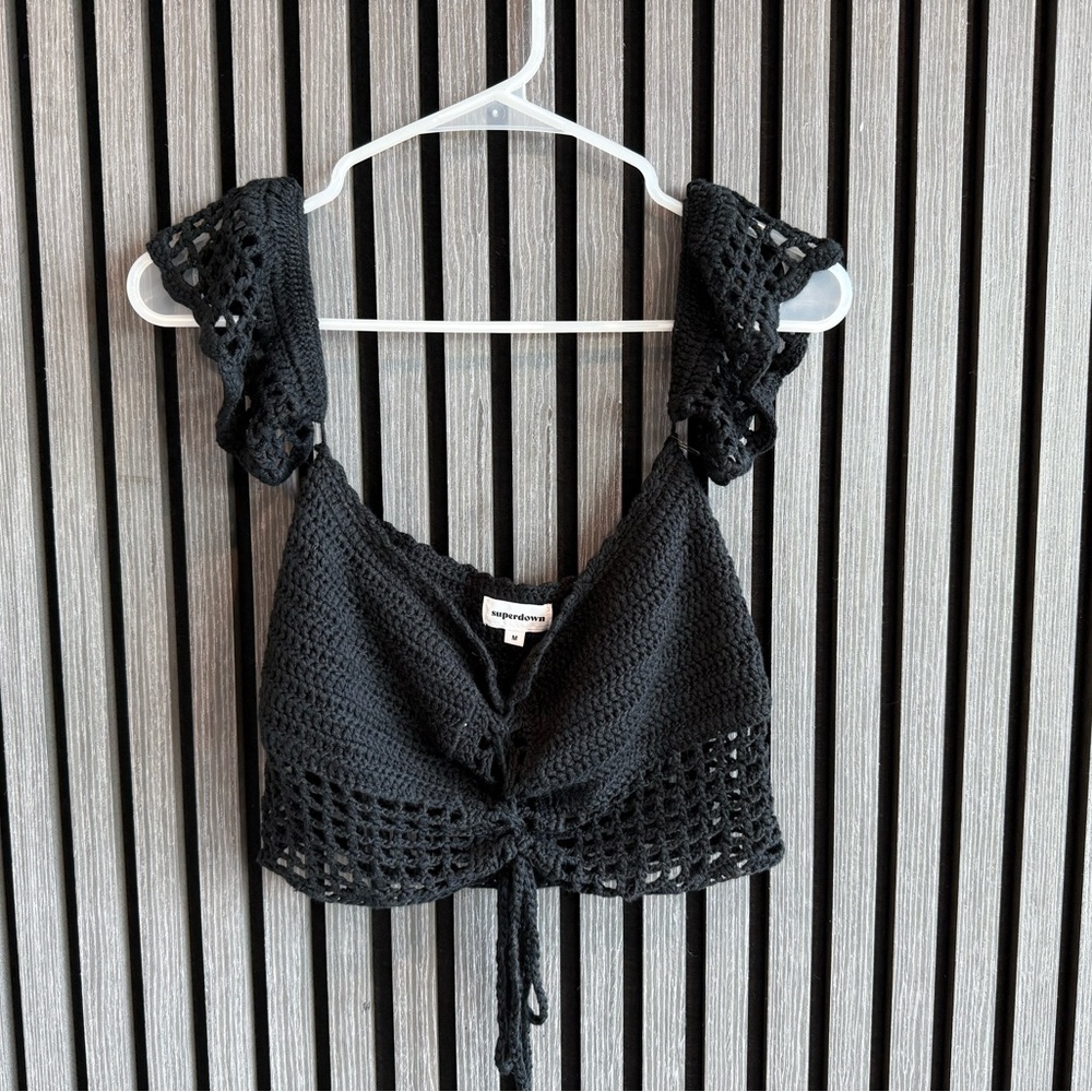 Black off shoulder knit crop top